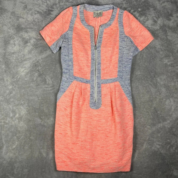 Sea New York Dress Womens 6 Sheath Color Block Zip Front Short Sleeve Mini - Picture 2 of 8